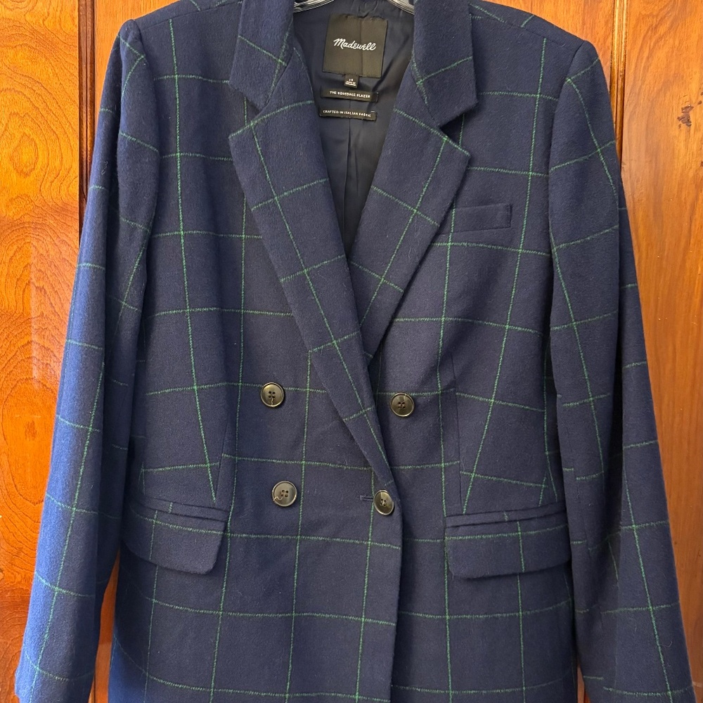 Madewell Navy Blazer with Green Windowpane